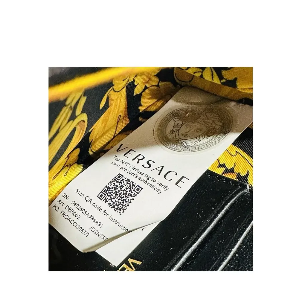 Versace Black Quilted Shoulder Bag with Gold Chain V